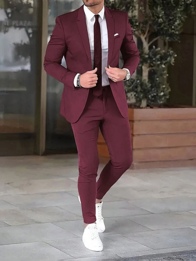 Men'S Casual Suit Suit Men'S Fashion Solid Color Slim-Fit Banquet Dress Suit Two Pieces One - Image 1